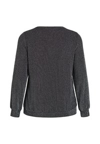 Dolga majica s dolgimi rokavi črne in sive barve z ribjo kostjo, sproščenega kroja ter rebrastimi manšetami in robom. Prikazan zadnji pogled.