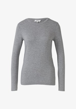 Hellgraues Langarm-Shirt mit Rundhalsausschnitt in Slim-Fit und einem kleinen weißen Markenetikett am rückseitigen Halsausschnitt.