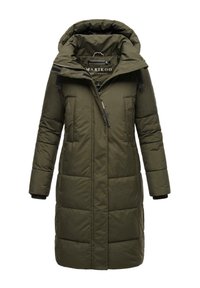 Grön puffjacka med huva, med dragkedjestängning, fyra framfickor och kviltad design. Gjord av syntetiska material.