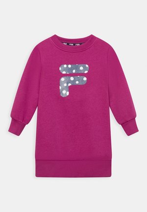 Børne langærmet magenta sweatshirt med et polkaprikket mærkelogo på brystet samt ribstrikkede manchetter og kant.