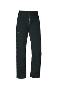 Svarta skidbyxor i softshell-material, med dragkedjestängning, justerbart midjeband och förstärkta nederdelar för ökad hållbarhet.