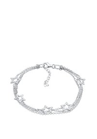 Silverarmband med en dubbelkedjedesign och stjärnformade utskärningar jämnt fördelade längs armbandet, säkrat med en lobsterklämma.