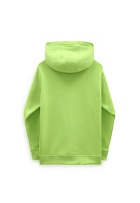 Felpa verde con cappuccio, maniche lunghe, texture morbida e design semplice. Presenta un cappuccio arrotondato e un orlo dritto.