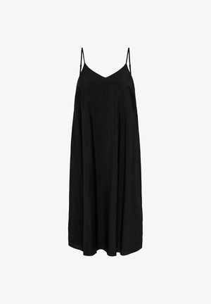 Robe midi noire sans manches avec fines bretelles réglables et coupe ample et fluide.