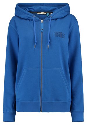 Blauwe hoodie met rits, voorzakken, capuchon met trekkoord en klein O'Neill-logo op de linkerborst.