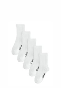 Set aus fünf weißen Baumwollsocken mit geripptem Muster, Knöchellänge und schwarzem Logodetail.