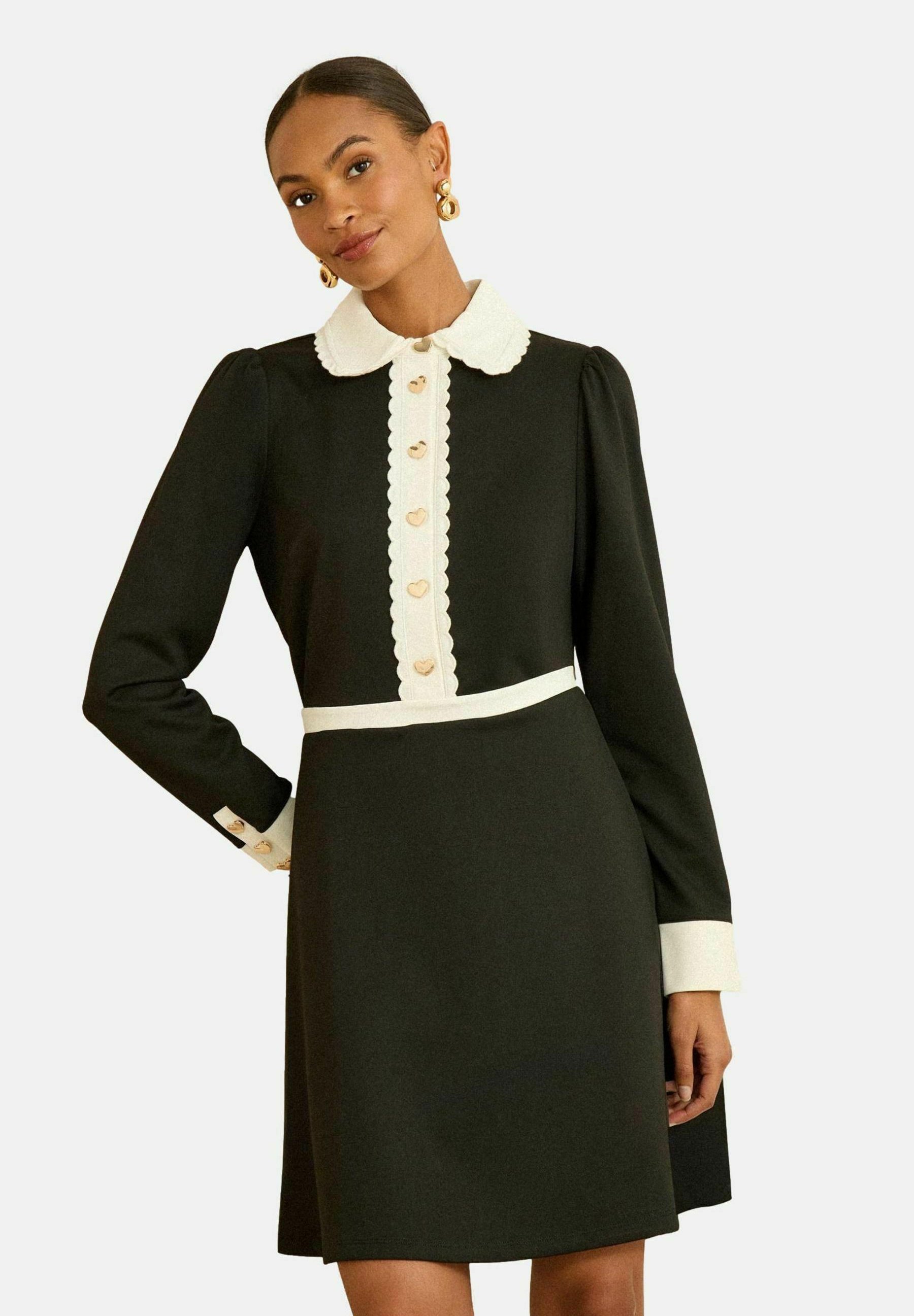 Love & Roses REGULAR FIT - LONG SLEEVE CONTRAST COLLAR MINI - Shirt dress - black/white/black - Zalando Love & Roses REGULAR FIT - LONG SLEEVE CONTRAST COLLAR MINI - Shirt dress - black/white/black - Zalando