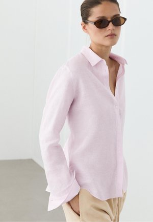 Massimo Dutti, 100% LINEN SHIRT WITH STRIPED DETAILS - Overhemdblouse - light pink
