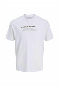 Hvid bomulds T-shirt med korte ærmer og rund halsudskæring. Har et grafisk logo i grå og mørk beige foran. Regular fit design.