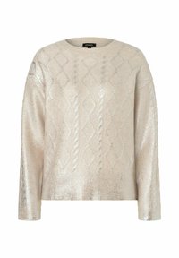 Hellbeiger Pullover mit einem strukturierten Rautenmuster, langen Ärmeln, Rundhalsausschnitt und einem weichen, schimmernden Finish. Bequemer Strickstoff.