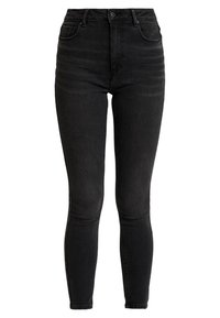 Svarta högmidjade skinny jeans i denim, med fem fickor och en slät textur. Klassisk design med nära passform.