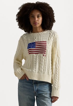 ARAN KNIT FLAG COTTON SWEATER - Neule - cream