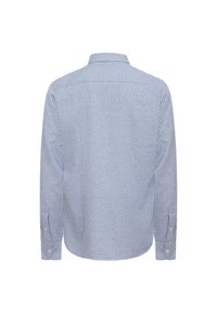 Blå og hvid ternet skjorte med lange ærmer, spread krave, knapmanchetter og lige søger. Letvægts bomuldsstof.