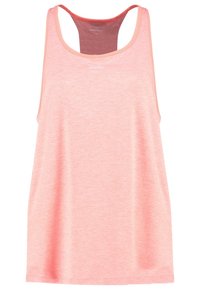 Top leggero senza maniche in un morbido colore pesco, con scollo tondo e vestibilità rilassata, realizzato in tessuto traspirante e strutturato.