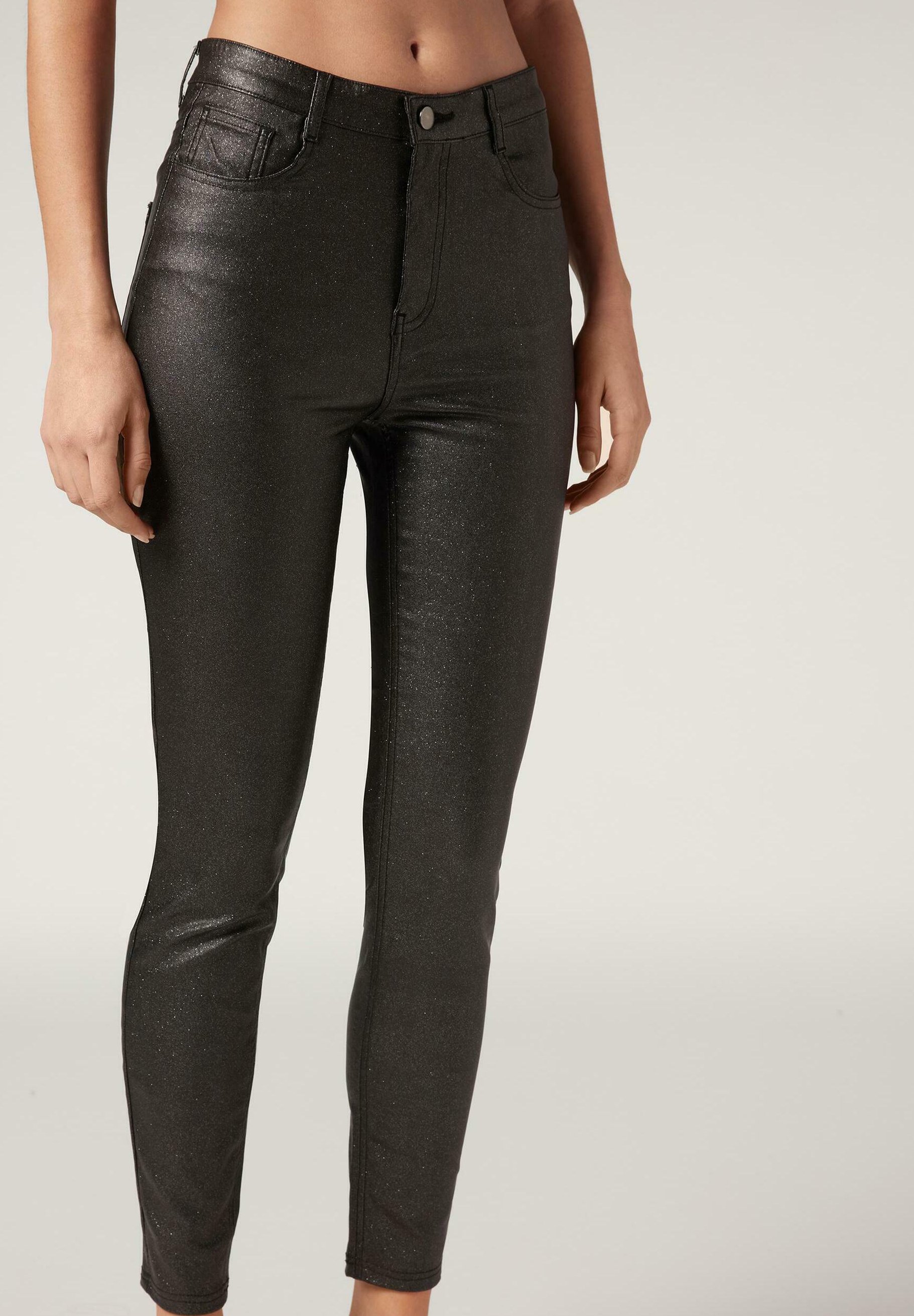 Calzedonia Trousers - nero brillantini/metallic black - Zalando.de