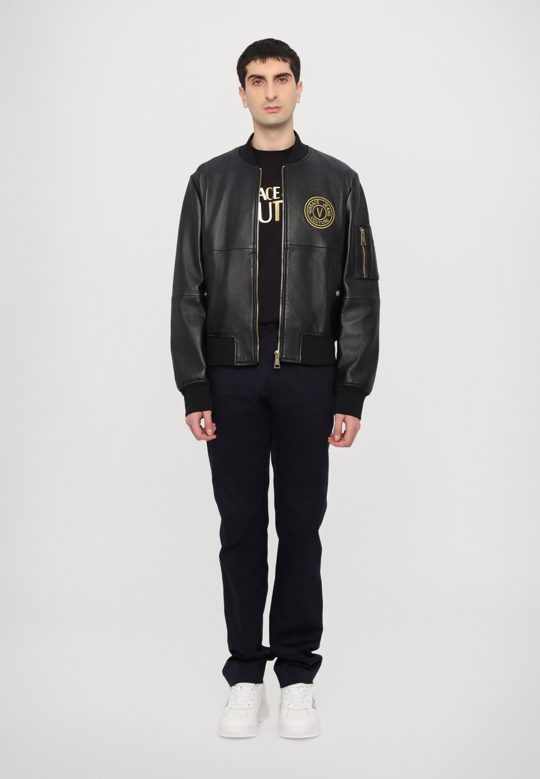 Versace Jeans Couture SHINE - Leather jacket - black/gold/black