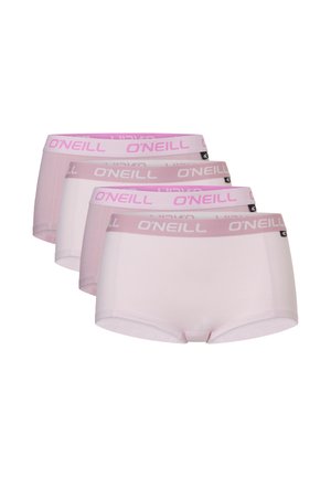 Vier Paar hellrosa Damenboxershorts mit O'Neill Markenbund in verschiedenen Rosé- und Mauvetönen.