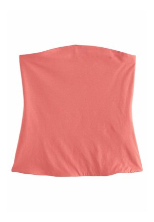 Top din material elastic în nuanță de corali, cu un design simplu, tubular. Textură moale, fără cusături sau accente vizibile, potrivit pentru straturi.
