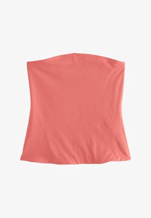 Korallitooni veniv riietus ülemine osa lihtsa, torujase kujundusega. Pehme tekstuur, nähtamatud õmblused või aktsendid, sobib kihilise kandmise jaoks.