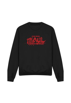 Schwarzes Sweatshirt mit langen Ärmeln und rotem "Star Wars Maul Shadow Lord"-Logo, das vorne in der Mitte gedruckt ist.