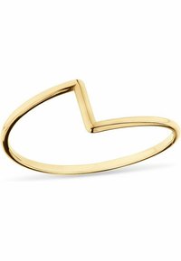 Guld åben cuff ring, der viser en unik vinkelret form med en glat, poleret overflade og et minimalistisk design.