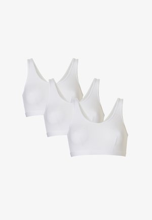 Weiße Sport-BHs im Dreierpack, mit glattem Stoff, Rundhalsausschnitt, breiten Trägern und nahtlosem Design für maximalen Komfort.