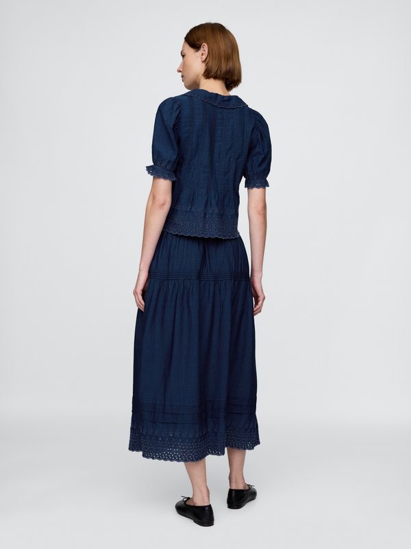 GAP X DOEN MIDI SKIRT EMBROIDERY - Denim skirt - medium indigo3