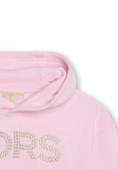 Hoodie rose avec une capuche doublée, décorée d'accentations en perles formant le mot "ORS" sur le devant. Matière en coton douce.