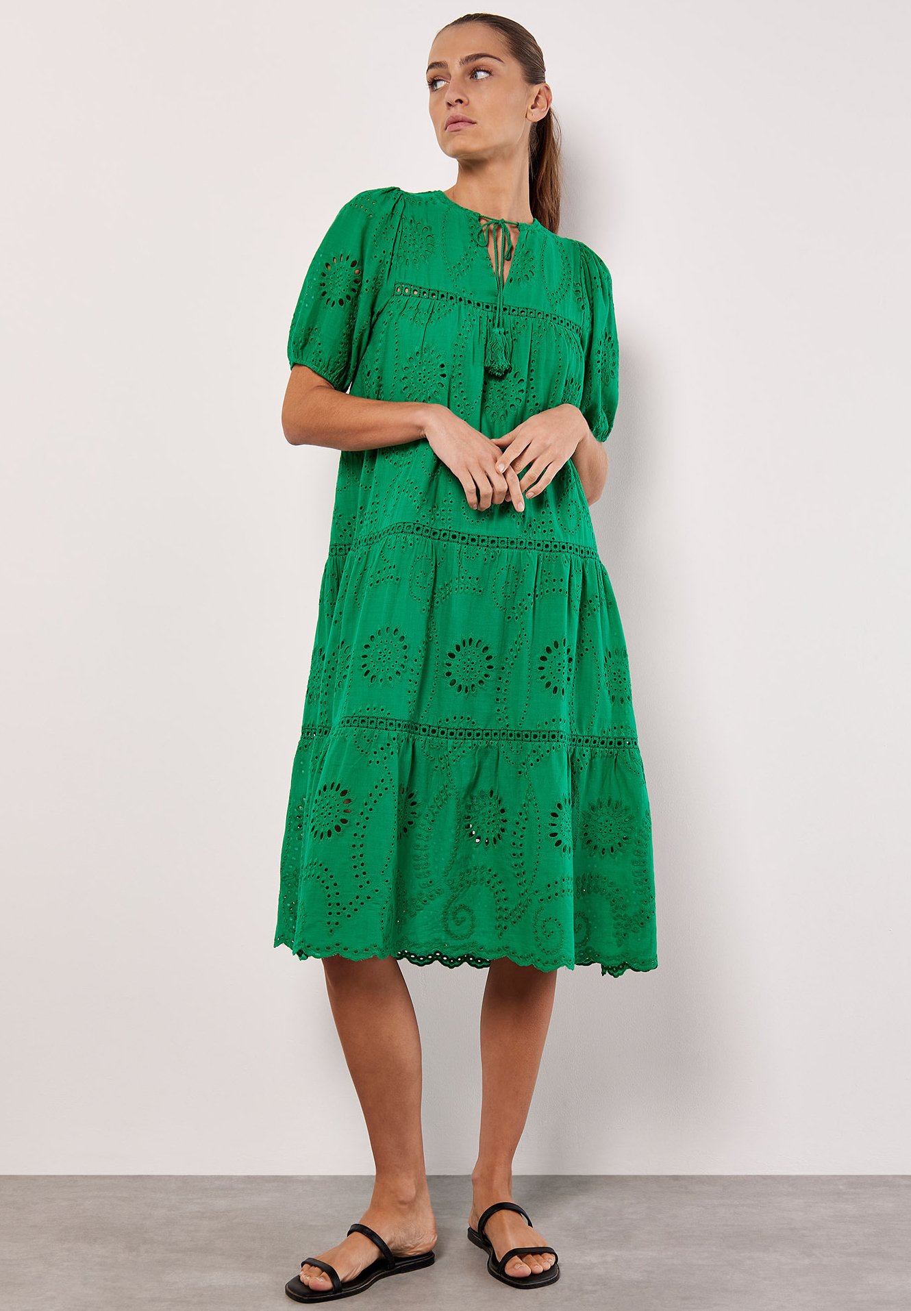 black tie green christmas party dress Broderie Halterneck Midi Dress Jelly Bean Green main image 0