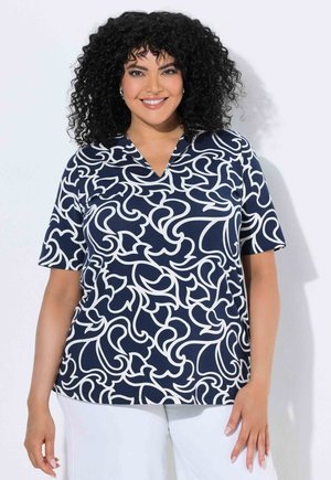 Ulla Popken ABSTRACT SWIRL PRINT SHORT SLEEVE NOTCH NECK TEE - T-shirt imprimé - marine