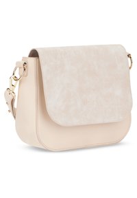 Beige axelväska i slät konstläder med mjukt texturerad klaff. Har en guldtonad låsning och justerbar rem.