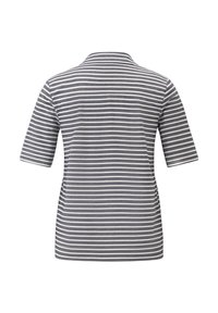 Polo manches courtes rayé horizontal gris et blanc vu de dos avec un col classique sur fond blanc.