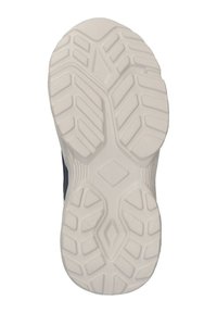 Suola di scarpa in gomma bianca con un motivo di battistrada testurizzato, caratterizzato da scanalature profonde e sezioni sporgenti per grip e trazione.