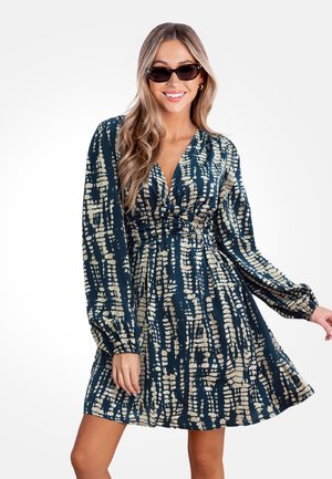 BOHO CHIC ABSTRACT PRINT WRAP - Freizeitkleid - dark blue/beige
