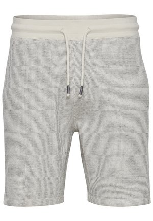 Svijetlosivi hrapavi šortsi s elastičnim pojasom i dvjema bočnim džepovima, sa suptilnim uzorkom po cijelom materijalu.