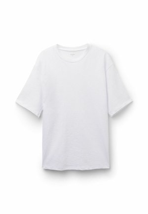 White short-sleeve crew neck T-shirt with a relaxed fit, displayed against a plain white background.