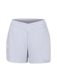 Ljusblåa träningsshorts i mjukt material. Har en bred, elastisk midja och en enkel design med en logotyp på nedre vänstra sidan.