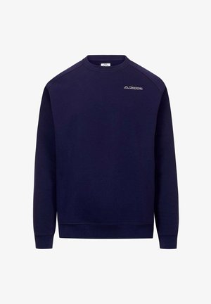Felpa blu navy con collo a girocollo e maniche lunghe. Presenta un logo Kappa bianco sul petto. Realizzata in un tessuto morbido e strutturato.
