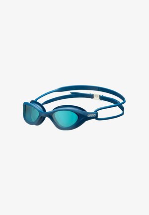 Occhialini da nuoto del marchio Blue Arena con doppio cinturino e lenti colorate per proteggere gli occhi durante le attività acquatiche.