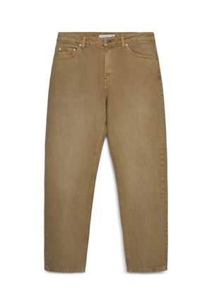 Pantalon marron à coupe droite avec poches avant et passants de ceinture, présenté à plat sur fond blanc.