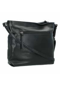 Sac à épaule noir en cuir lisse, avec une poche zippée à l'avant, une bandoulière ajustable et un design structuré et doux.