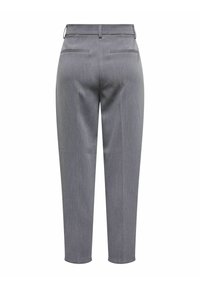 Šedé kalhoty na míru s hladkou texturou, středním pasem, slim fit a dvěma zadními kapsami.