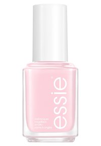 Essie nagellack i en mjuk rosa nyans, förpackad i en klar glasflaska med ett vitt lock. Innehåller logotyp och flerspråkig text på etiketten.