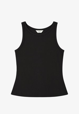 Top nero senza maniche in tessuto a coste con scollo rotondo e silhouette aderente.