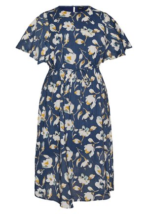 Zizzi, KNÖCHELLANGES KLEID MIT FLÜGELÄRMELN UND BINDEGÜRTEL - Denné šaty - blau