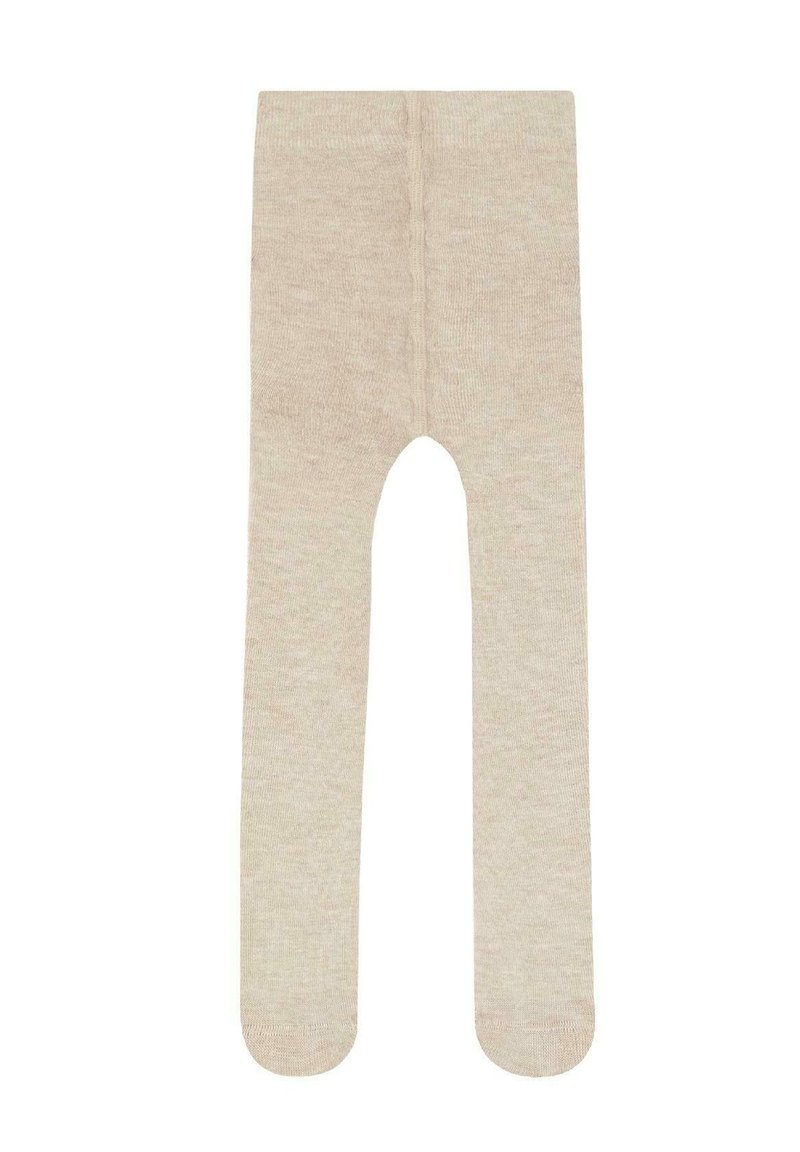 Beiga stickade tights med en slät yta, med en fotlös design och förstärkta sömmar, lämpliga för olika klädkombinationer.