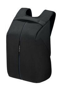 Zaino nero con un design elegante e minimalista. Presenta spallacci imbottiti, una zip centrale e una superficie testurizzata per garantire durabilità.
