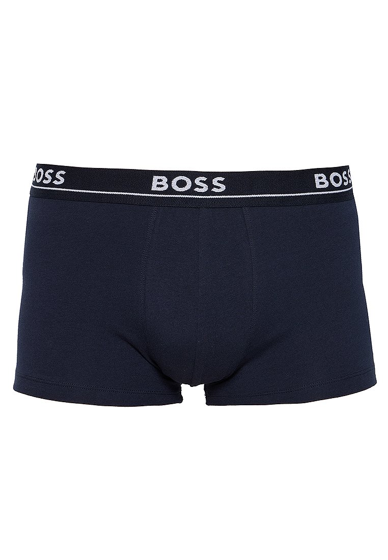 Boxers en coton bleu marine avec une ceinture élastique noire arborant le logo "BOSS" en blanc et des coutures plates pour un confort optimal.