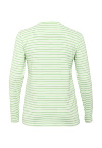 Shirt met lange mouwen, voorzien van horizontale groene en witte strepen, ronde halslijn en een zachte, gladde stoftextuur.