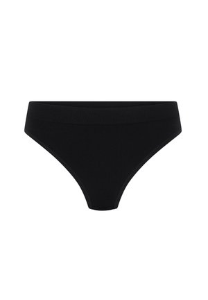 Zwarte katoenen bikini-onderbroek met een rekbare tailleband en een gladde textuur, met een naadloos ontwerp en een minimalistische vorm.